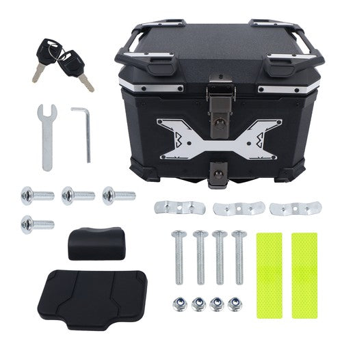 Solid Spare Aluminum Hard Motorcycle Trunk With Silver Hanging Plate Rear Trunk Black 45L