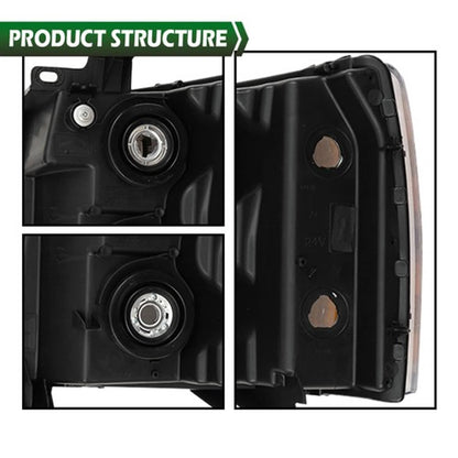 Solid Spare For 2007-2014 Chevy Silverado 1500 2500HD 3500HD Headlights Black Housing Pair