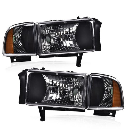 Solid Spare Amber Corner Black Headlights Assembly Fit For 94-02 Dodge Ram 1500 2500 3500