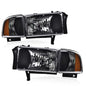 Solid Spare Amber Corner Black Headlights Assembly Fit For 94-02 Dodge Ram 1500 2500 3500