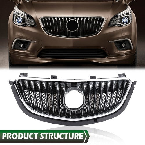 Solid Spare Fit For 2016-2018 Buick Envision Black Front Bumper Upper Grille w/ Chrome Trim