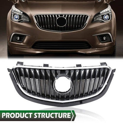 Solid Spare Fit For 2016-2018 Buick Envision Black Front Bumper Upper Grille w/ Chrome Trim