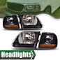 Solid Spare Fit For 97-03 Ford F150/99-02 Expedition Black Headlights+Corner Lights Pair