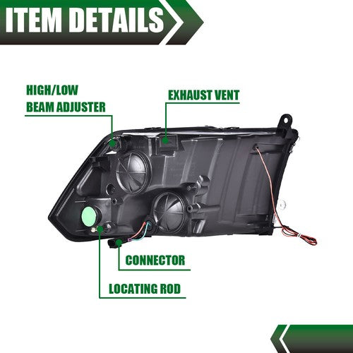 Solid Spare Fit For 2009-2018 Dodge Ram 1500 2500 3500 Smoke LED DRL Headlights Assembly