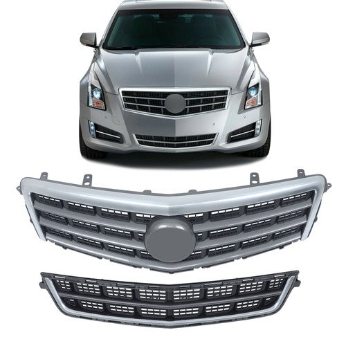 Solid Spare 2Pcs Front Upper Grille + Lower Grille Plastic For Cadillac ATS 2013-2014 Chrome