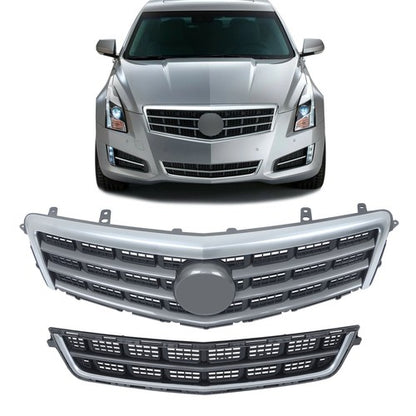 Solid Spare 2Pcs Front Upper Grille + Lower Grille Plastic For Cadillac ATS 2013-2014 Chrome