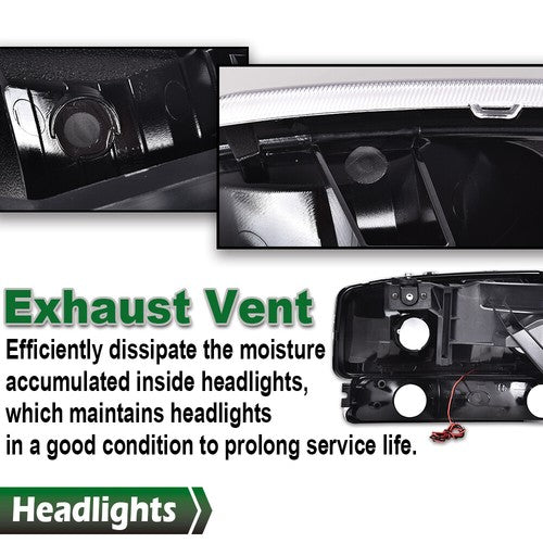 Solid Spare LED DRL Clear Chrome Headlights+Bumper Lamps Fit For 1999-2007 GMC Sierra/Yukon