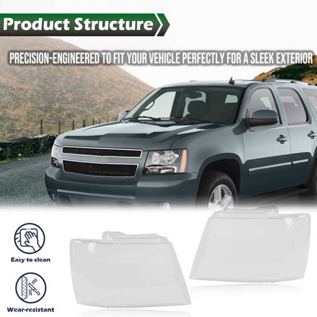 Solid Spare Headlight Replacement Lens Clear Fit For 07-14 Chevy Avalanche Tahoe Suburban