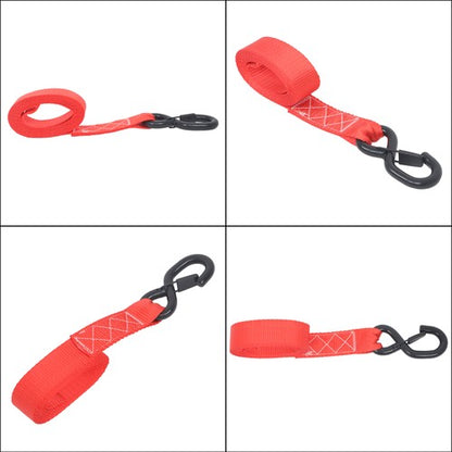 Solid Spare 4 Pcs Steel Ratchet Strap with S Hooks 1.6in*8ft Fracture Strength 5208lbs Red