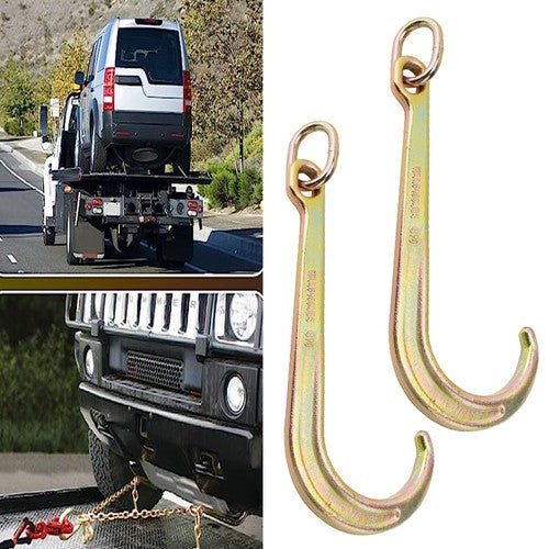 (2)15" Inch J Hook with Chain Link Tow Axle Strap Wrecker Clevis WLL G70 5400LBS