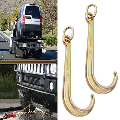 (2)15" Inch J Hook with Chain Link Tow Axle Strap Wrecker Clevis WLL G70 5400LBS