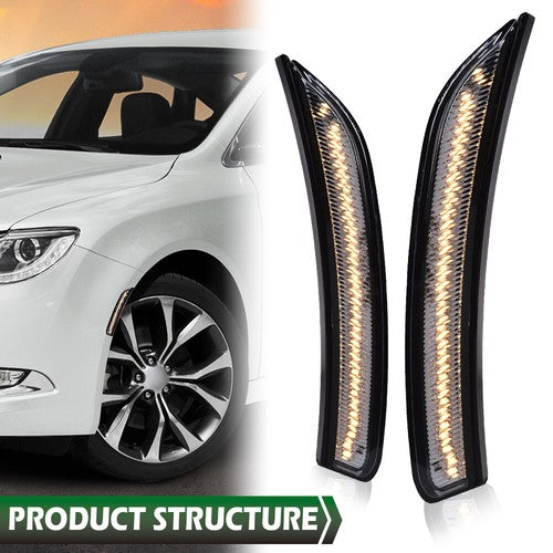 Solid Spare Smoke Lens LED Front Side Marker Lights Fit For 15-17 Chrysler 200 Left+Right