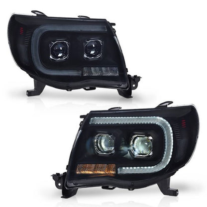 Solid Spare Fit For 2005-2011 Toyota Tacoma Smoke Lens Black Dual LED Projector Headlights