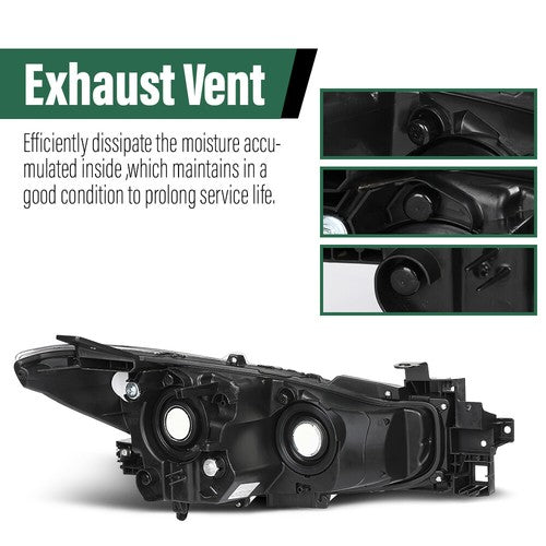 Solid Spare Black Halogen Projector Headlight Fit For 2017-2018 Mazda 3 Left Driver Side