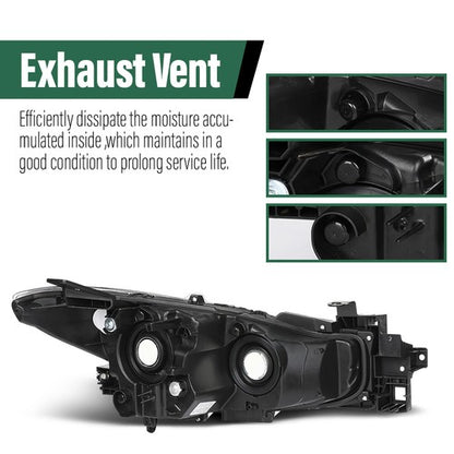Solid Spare Black Halogen Projector Headlight Fit For 2017-2018 Mazda 3 Left Driver Side