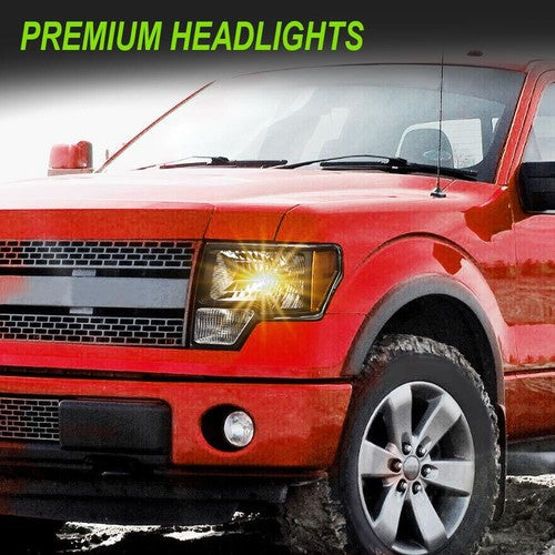Solid Spare Black Headlights+Tail Lights Brake Lamps Fit For 2009-2014 Ford F150 Pickup