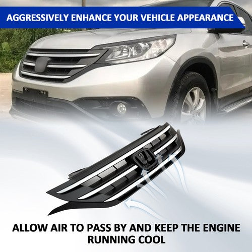 Front Bumper Upper Grille Grill w/Chrome Trim Fit 2012 2013 2014 Honda CRV CR-V