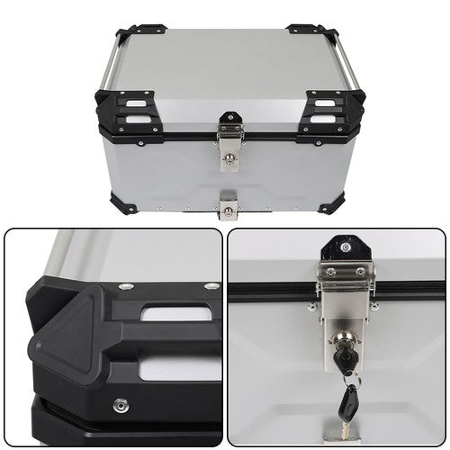 Solid Spare Silver Motorcycle Aluminum Trunk Rear Top Case Luggage Tour Tail Tool Box 65L