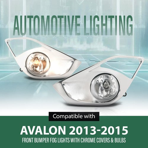 Solid Spare Fit For 2013 2014 2015 Toyota Avalon Fog Light Lamps w/ Chrome Bezels + Bulbs