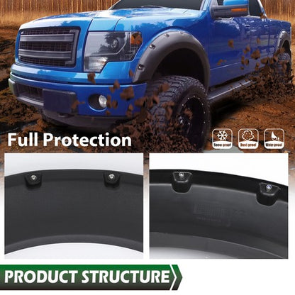 Solid Spare Wheel Fender Flares Fit For 2009-2014 Ford F150 F-150 Pocket Rivet Style Bolt on