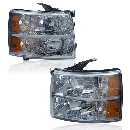 Solid Spare Smoke Lens Chrome Headlights Fit For 2007-2014 Chevy Silverado 1500 2500 3500