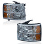 Solid Spare Smoke Lens Chrome Headlights Fit For 2007-2014 Chevy Silverado 1500 2500 3500