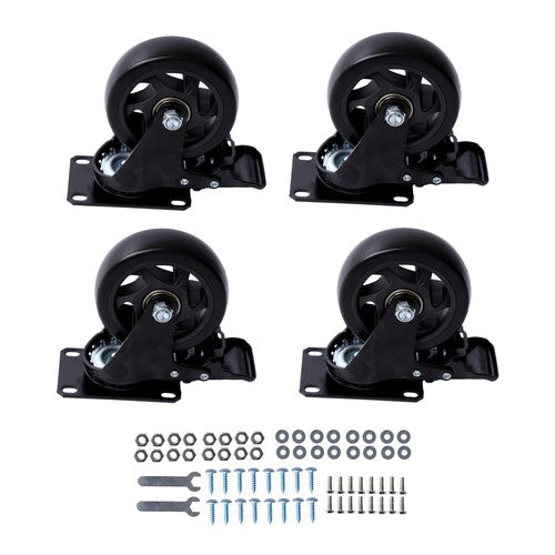 Solid Spare 4 Inch Universal Heavy Duty Swivel Caster Wheels × 4 with Brakes Black