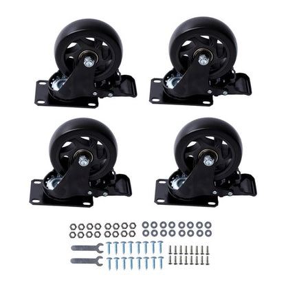 Solid Spare 4 Inch Universal Heavy Duty Swivel Caster Wheels × 4 with Brakes Black