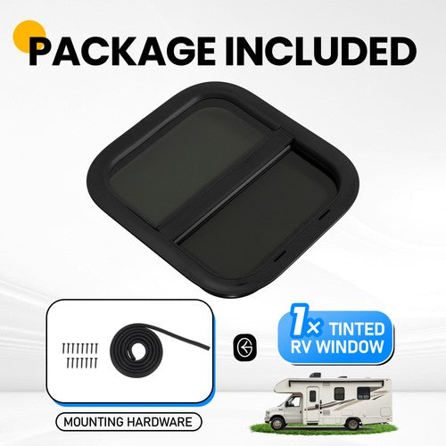 Solid Spare Vertical Slider 14"x16" Aluminum RV Window w/ Trim Ring Tempered Glass Camper