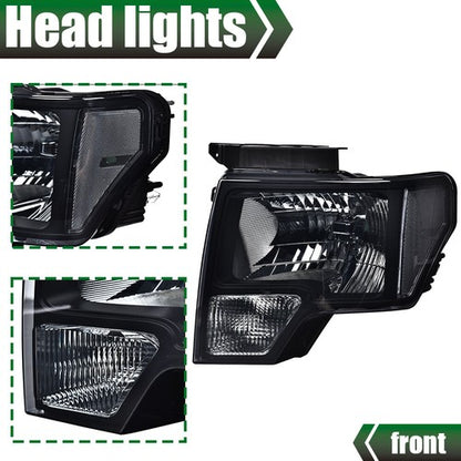 Solid Spare Fit For 09-14 Ford F150 Pickup Rear Tail Lights Brake Lamp+Smoke Lens Headlights
