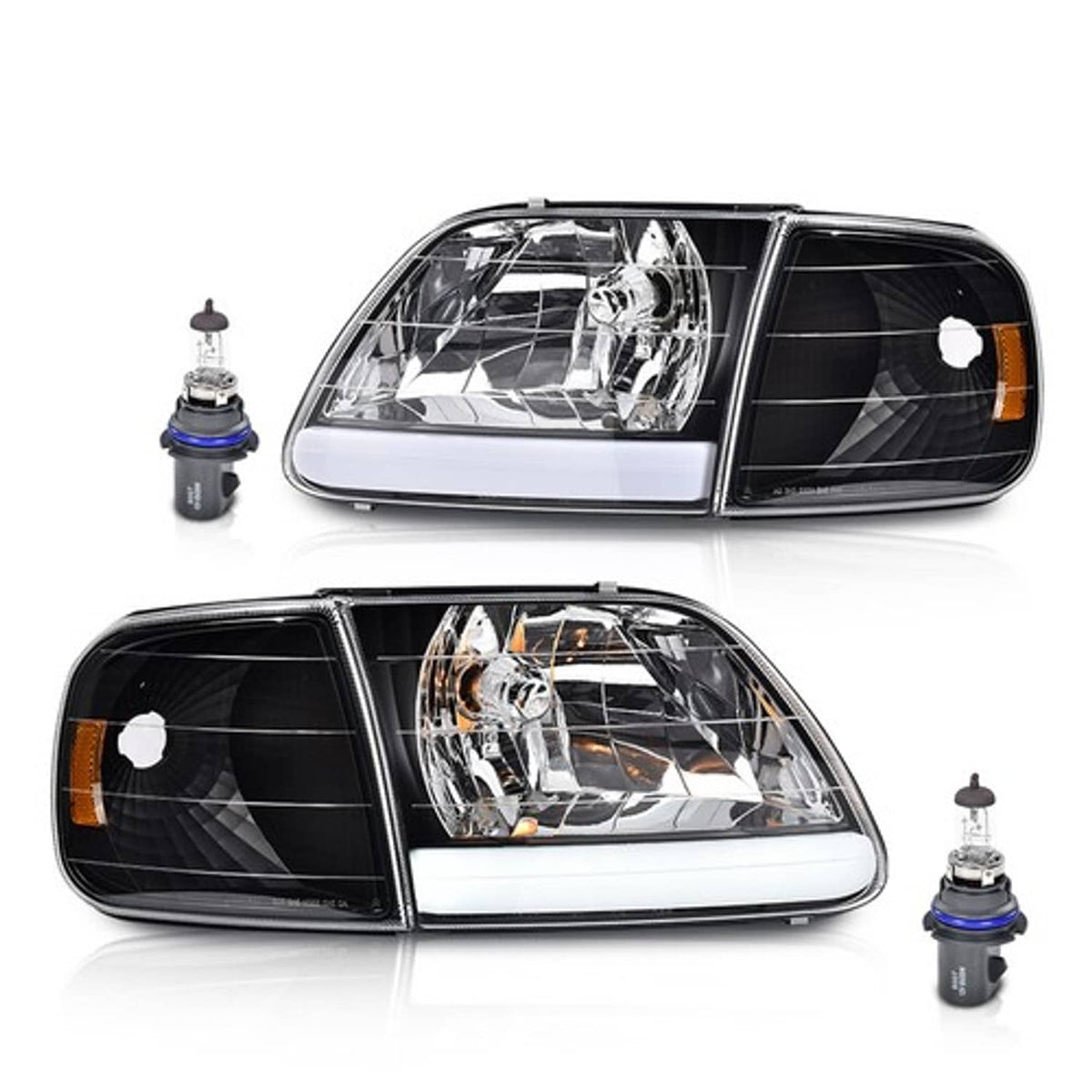 Solid Spare Fit For 97-03 Ford F150/99-02 Expedition LED Tube Headlights+Corner Lights Black