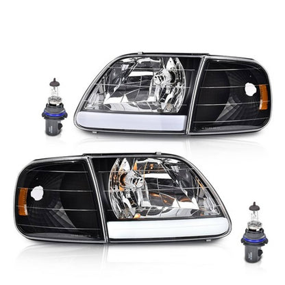 Solid Spare Fit For 97-03 Ford F150/99-02 Expedition LED Tube Headlights+Corner Lights Black