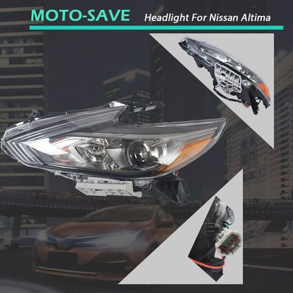 Solid Spare For Nissan Altima 2016-2018 Headlights W/O LED DRL Black Driver Left Side LH