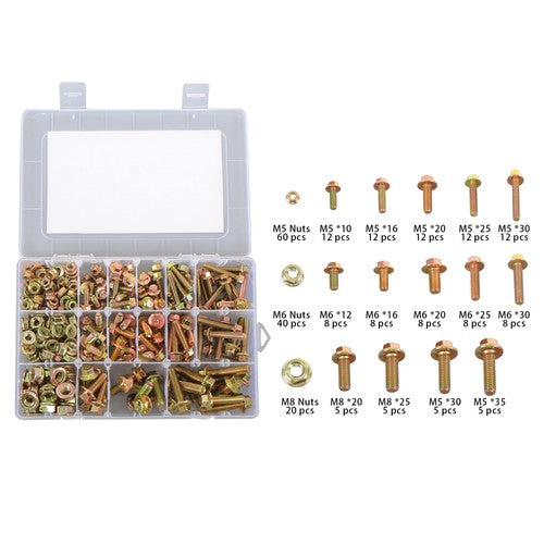Solid Spare M5, M6, M8 Flanged Bolts And Nuts 240 Pieces Alloy Steel Combination Kit