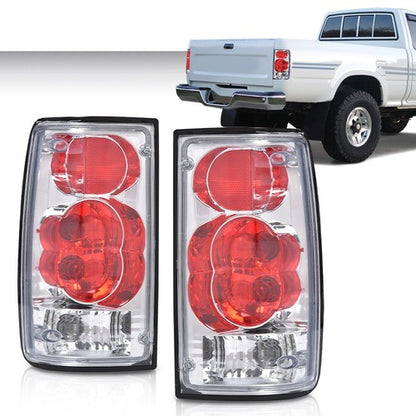 Solid Spare Fit For 1989-1995 Toyota Pickup Red/Chrome Tail Lights Brake Lamps Left+Right
