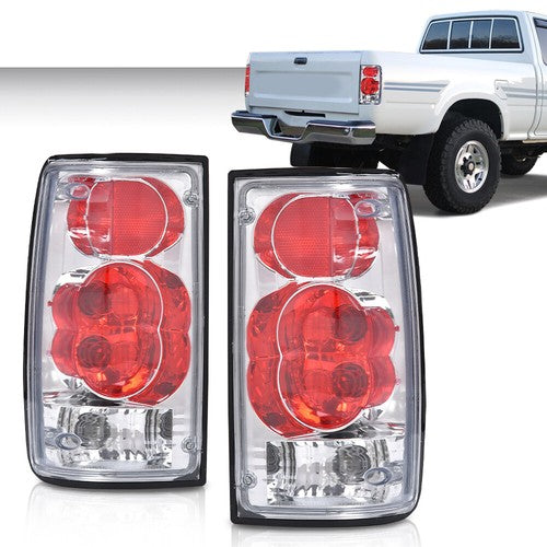 Solid Spare Fit For 1989-1995 Toyota Pickup Red/Chrome Tail Lights Brake Lamps Left+Right