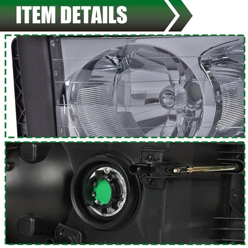 Solid Spare Fit For 02-2005 Dodge Ram 1500 2500 3500 Smoke Lens Chrome Headlights Left+Right