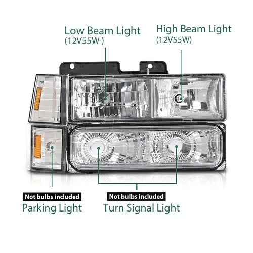Solid Spare Fit For 1994-1998 GMC C10 C/K Sierra Headlights+Bumper Corner Lights Replacement