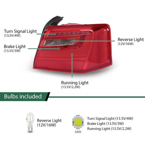 Solid Spare Outer Tail Light Fit For 2012-16 Audi A6 C7 Rear Brake Lamp Right Passenger Side