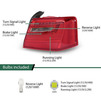 Solid Spare Outer Tail Light Fit For 2012-16 Audi A6 C7 Rear Brake Lamp Right Passenger Side