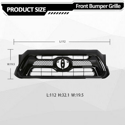 For 2012 2013 2014 2015 Toyota Tacoma Front Bumper Gloss Black Grille Grill