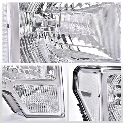 Solid Spare FIT FOR 2009-2014 FORD F150 CLEAR LENS CHROME HOUSING HEADLIGHTS LAMPS LH+RH