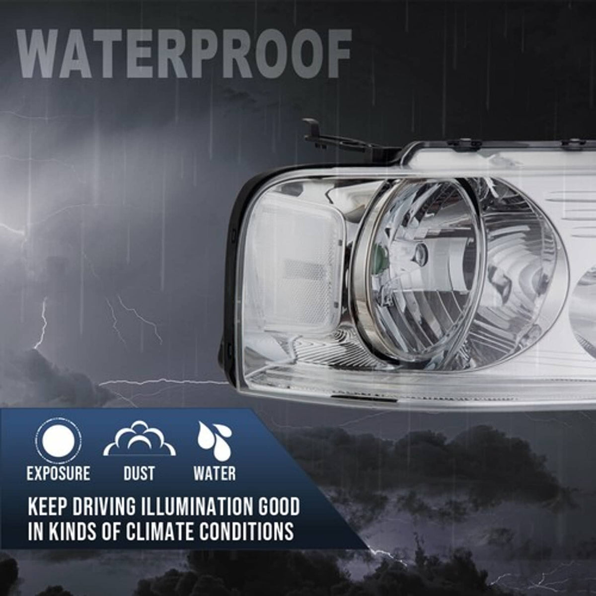 Solid Spare FIT FOR 2004-2008 FORD F150 LINCOLN MARK LT CLEAR CHROME HEADLIGHTS LAMPS LH+RH