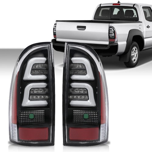 Solid Spare LED Tube Tail Lights Brake Lamps Clear/Black Fit For 2005-2015 Toyota Tacoma
