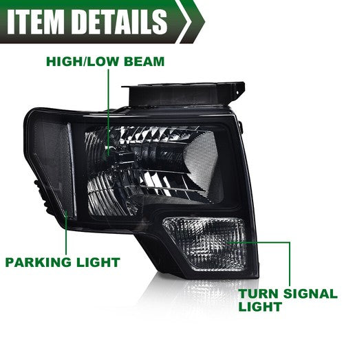 Solid Spare Fit For 09-14 Ford F150 Pickup Rear Tail Lights Brake Lamp+Smoke Lens Headlights