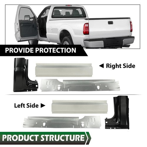 Solid Spare Fit For 99-16 Ford Super Duty Standard Cab Inner&Outer Rocker Panels+Cab Corner