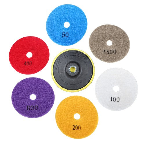 Solid Spare 4 Inch Set Wet Dry Diamond Polishing Pads For Granite Concrete Marble Stone 7PCS