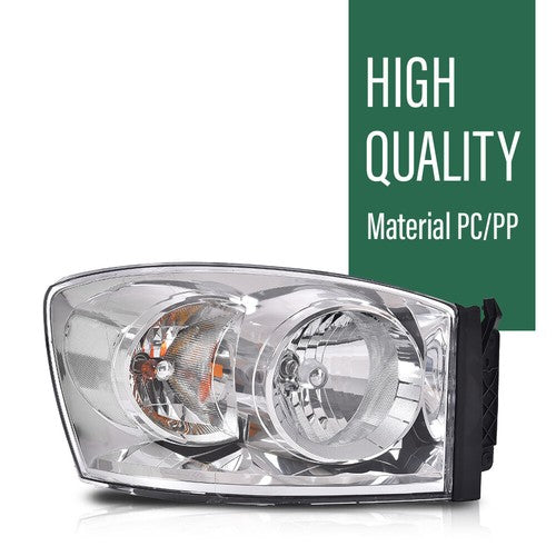 Solid Spare Fit For 06-08 Dodge Ram 1500/2006-2009 Ram 2500 3500 Clear Chrome Headlights