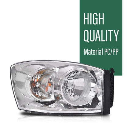 Solid Spare Fit For 06-08 Dodge Ram 1500/2006-2009 Ram 2500 3500 Clear Chrome Headlights
