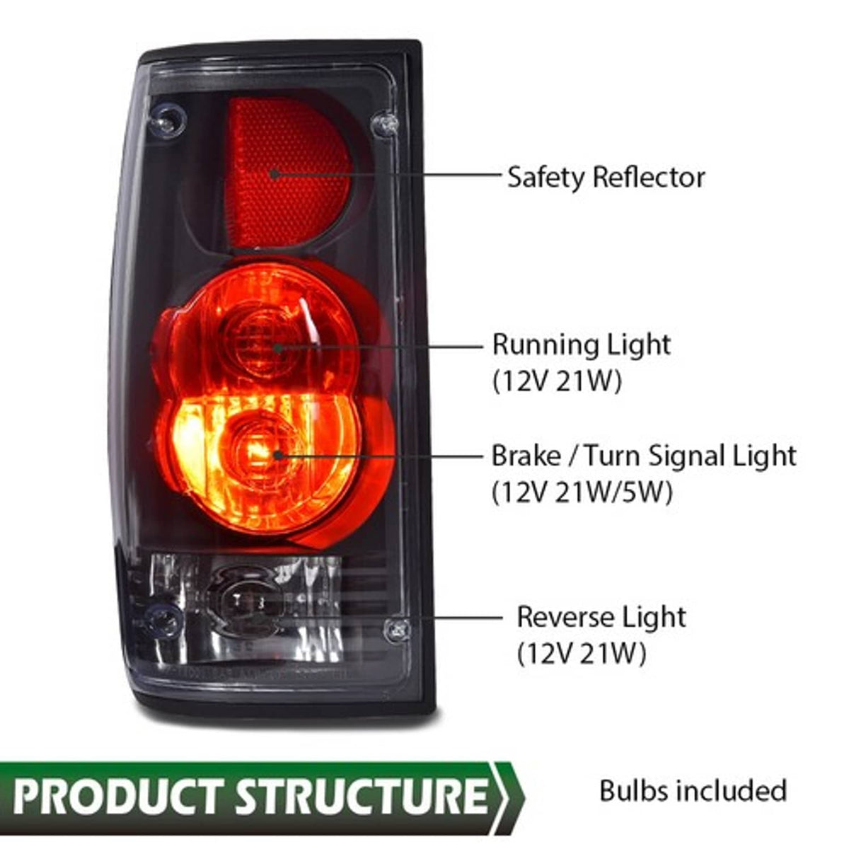 Solid Spare Red/Black Tail Lights Brake Lamps Fit For 1989-1995 Toyota Pickup Left+Right